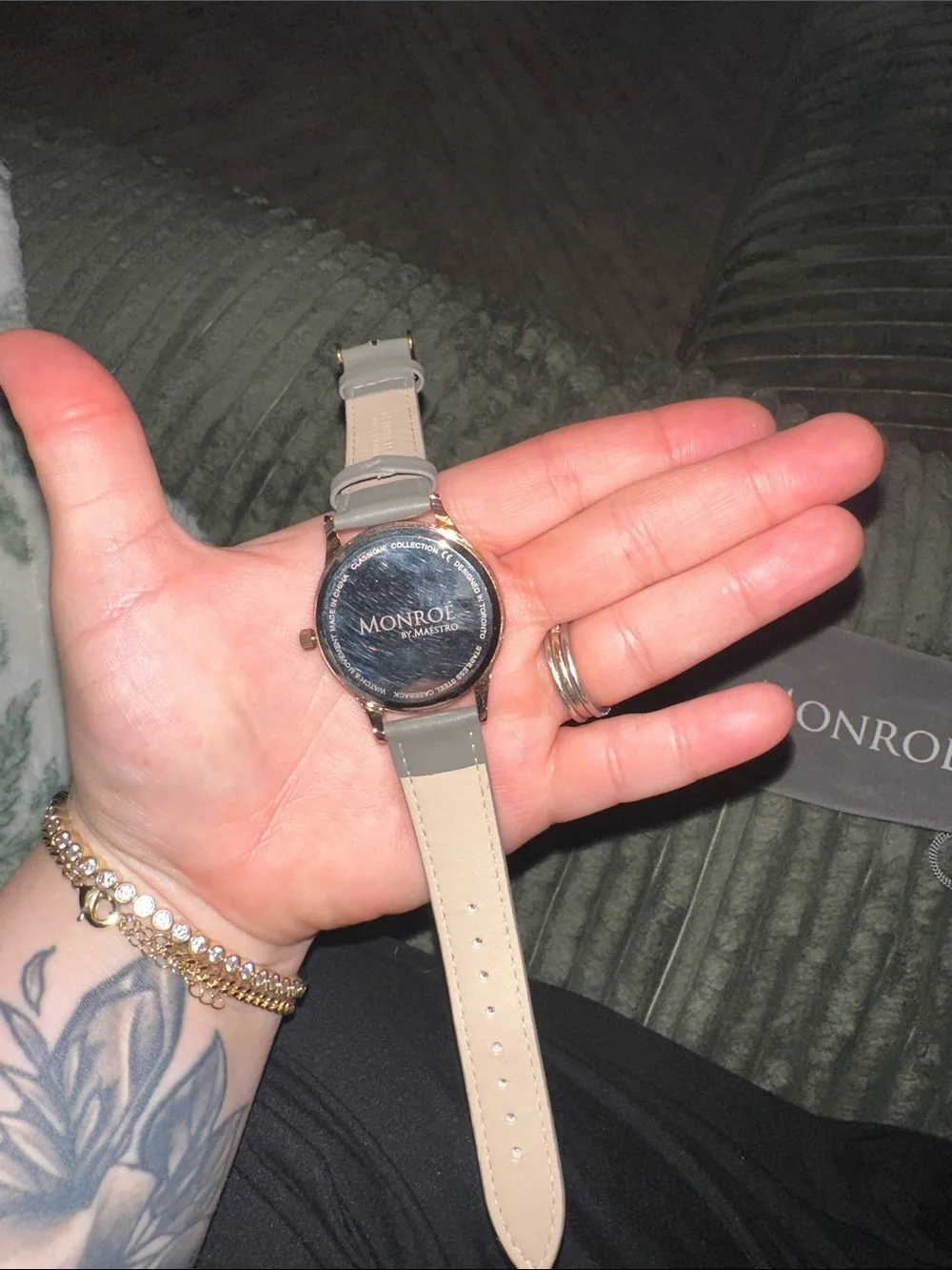 Monroe Rose Gold Dial Watch with Light Gray Leather Band